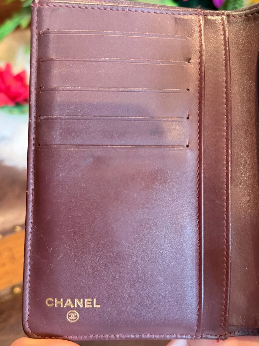CHANEL Black Quilted Caviar Leather Card Case with Gold CC Snap